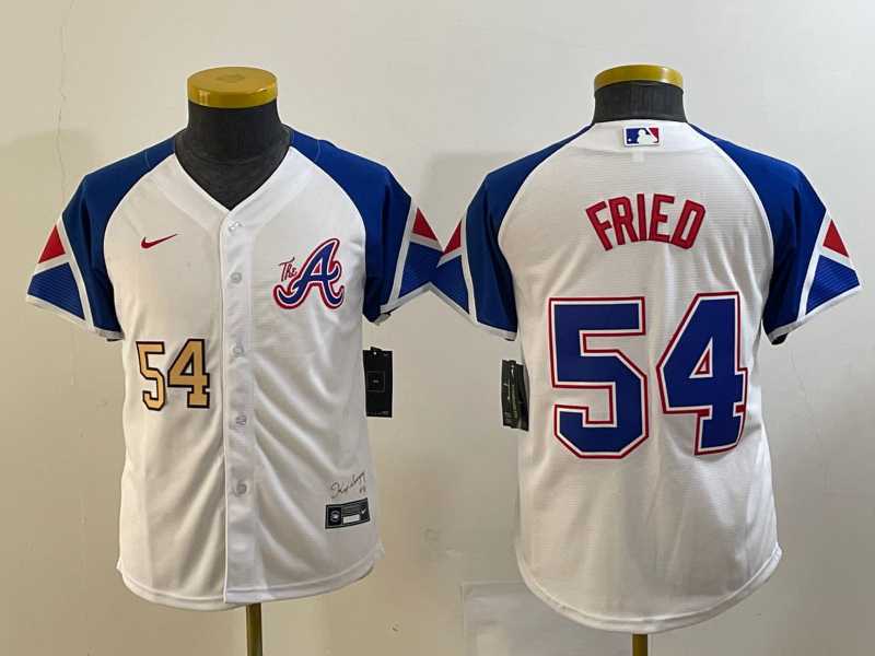 Youth Atlanta Braves #54 Max Fried Number White 2023 City Connect Cool Base Stitched Jerseys->mlb youth jerseys->MLB Jersey